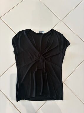 Ann Taylor Black Short Sleeve V-Neck Twist-Front Top
